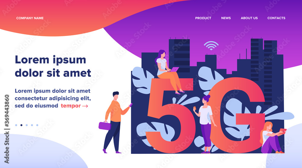 Poster 5g networks and telecom concept. people using digital devices. flat vector illustration for fast spe