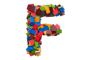 Letter F from colored books. 3D rendering