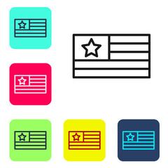 Black line American flag icon isolated on white background. Flag of USA. United States of America. Set icons in color square buttons. Vector.