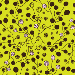 Abstract floral buds lime green seamless pattern background