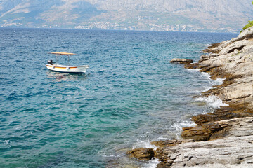 boat anchored near the coast