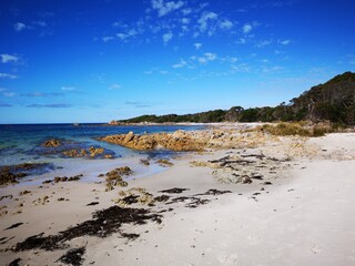 Sisters Beach - beautiful blue sky day on the north west Tasmanian coast with white sands and aqua blue seas - Australia