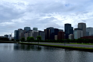 The cityscape view from the Japanese emperor palace in Tokyo Japan