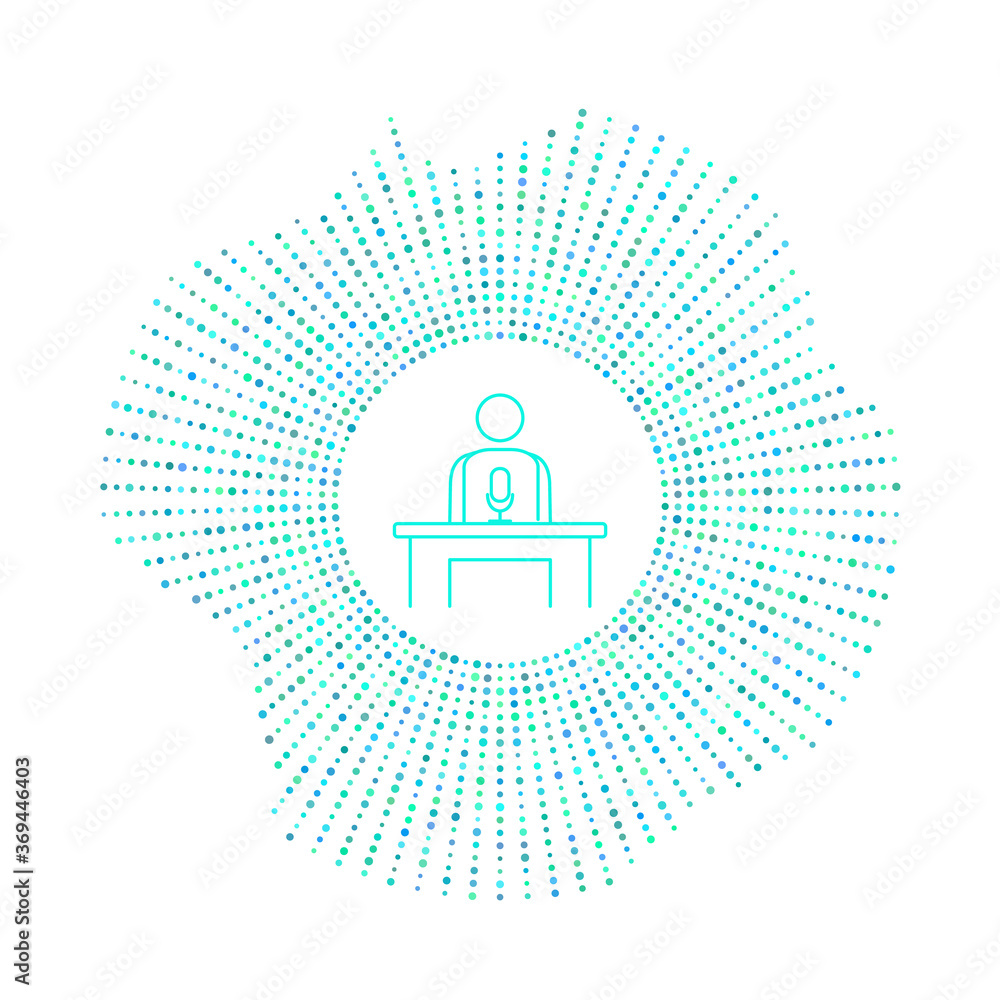 Poster man with microphone in badge with blue dots