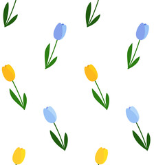 Yellow and Blue Tulip Flower Seamless Pattern
