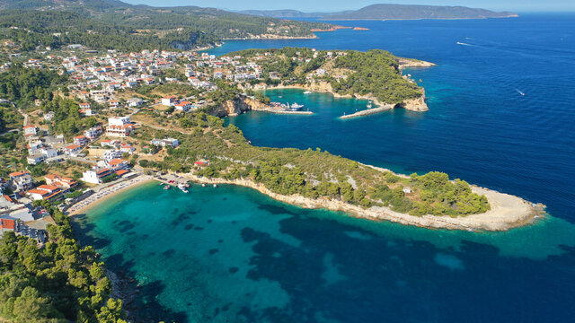 Aerial drone photo of Patitiri, main port and beach of Alonissos island, Sporades, Greece © aerial-drone