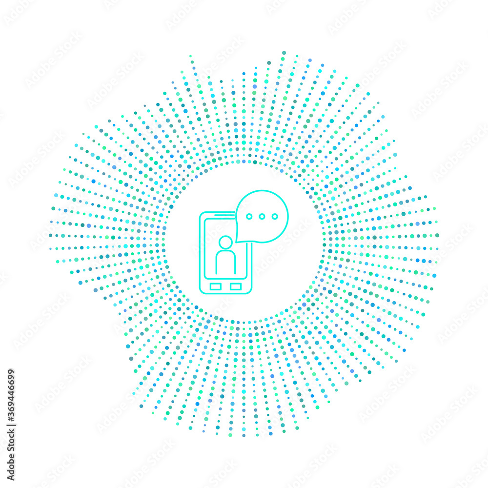 Poster message in smart phone in badge with blue dots