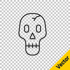 Black line Skull icon isolated on transparent background. Happy Halloween party. Vector.