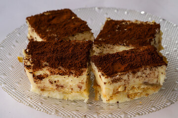 Turkish style semolina dessert with cocoa on the plate