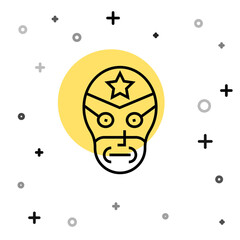 Black line Mexican wrestler icon isolated on white background. Random dynamic shapes. Vector.