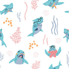 Baby shark clip art seamless pattern vector