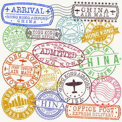 Hong Kong China Stamp Vector Art Postal Passport Design Seal Badge Rubber.