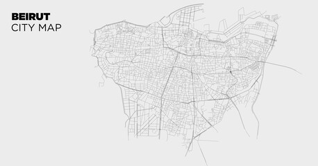 Naklejka premium Blueprint of Beyrouth, Beirut city, One Color Map, color change, Artprint
