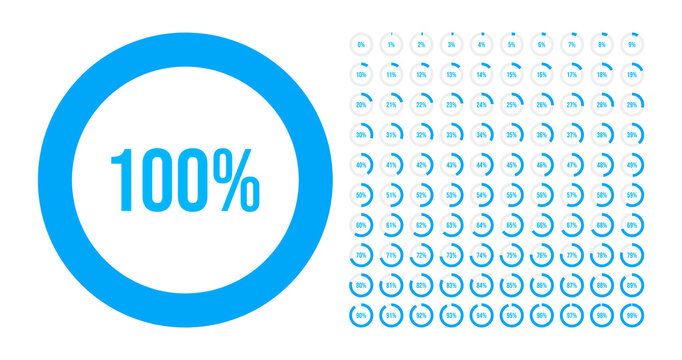 Big set of circle percentage diagrams from 0 to 100 percent. Vector illustration.
