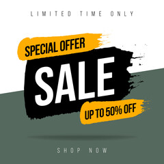 Banner template sale shop now with limited time only in brush style. Vector flat illustration.