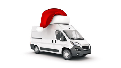 Christmas delivery van. 3d rendering © lchumpitaz