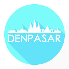Denpasar Indonesia Flat Icon Skyline Silhouette Design City Vector Art Famous Buildings.