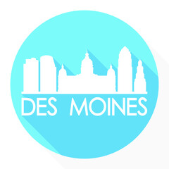 Des Moines Iowa USA Flat Icon Skyline Silhouette Design City Vector Art.