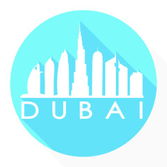 Dubai Arab Emirates Asia Flat Icon Skyline Silhouette Design City Vector Art Famous Buildings.