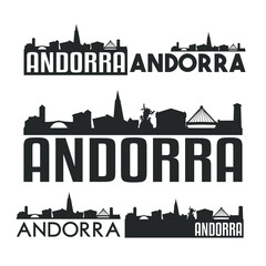 Andorra la Vella Flat Icon Skyline Vector Silhouette Design Set. - obrazy, fototapety, plakaty