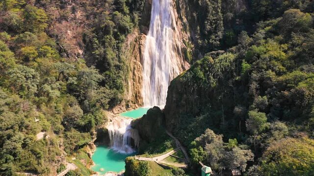 Aerial view of El Chiflon Waterfalls in Chiapas, Mexico.