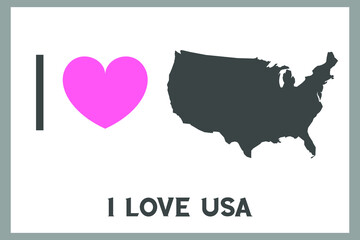 I love USA. Isolated vector map silhouette