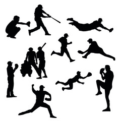 silhouettes of baseball players vector set 