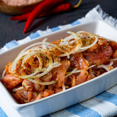 Freshly seasoned Greek gyros meat