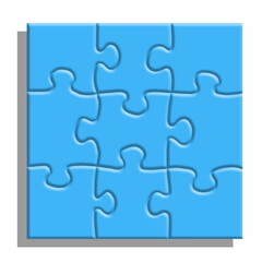 Blue puzzle with shadows on a white background.