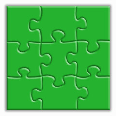 Green puzzle with shadows on a white background.