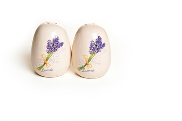 ceramic salt and pepper shakers isolated on white background