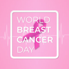 background illustration of breast cancer day, pink ribbon signifies world cancer day, a day full of respect for women's diseases, graphic design