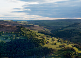 Dramatic view in the national park "Peak District" on the sunset in Summer