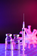 vaccine bottle with a label that Corona virus Vaccine injection,Healthcare And Medical concept.