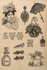 Vintage victorian fashion engraving Monogram letters