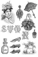 Vintage victorian fashion engraving Monogram letters