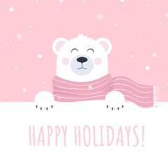 Happy holiday with polar bear vector print for postcard