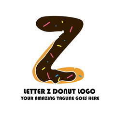 The Best and Delicious Letter Z Donuts Shop Logo for Cafe and Bakery. Bitten Chocolate Donut with Initial Lettering Logotype Vector Illustration on White Background
