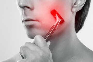 Man with a sensitive skin during a shaving routine