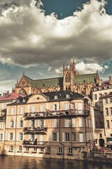 Fototapeta na wymiar Metz, view on the riverside with beautiful old buildings