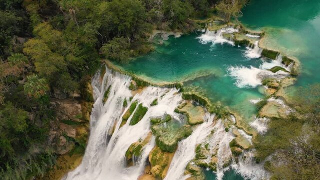 Aerial view of El Meco Waterfall in San Luis Potosi, Mexico.