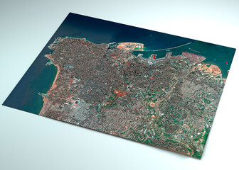 Satellite view of the city of Beirut in Lebanon. Streets and buildings. Place of the explosion in the port area. Element of this image are furnished by NASA. 3d render
