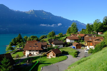 Fototapeta premium Oberreid village and Brienzersee lake, Berner Oberland, Switzerland