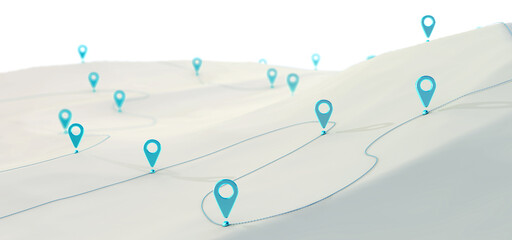 Overview of a winding hiking trail through the mountains with waypoints - 3d illustration © Christoph Burgstedt