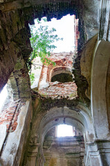 Interior of an old ruined abandoned church building