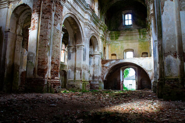 Interior of an old ruined abandoned church building