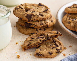 Chocolate Chip Cookies and Glass of Milk