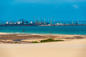 Pecem harbor and dunes in Sao Gonçalo do Amarante, near Fortaleza, Ceara, Brazil on October 29, 2017.