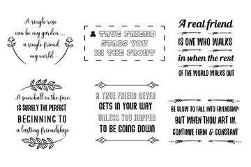 Set of Calligraphy sayings for print. Vector Quotes about best friend, friendship, relationship between people
