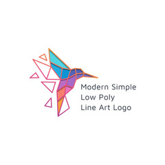 Modern flying flapping wings hummingbird bird logo design with low poly or colorful polygon triangle style logo design © Foonaz